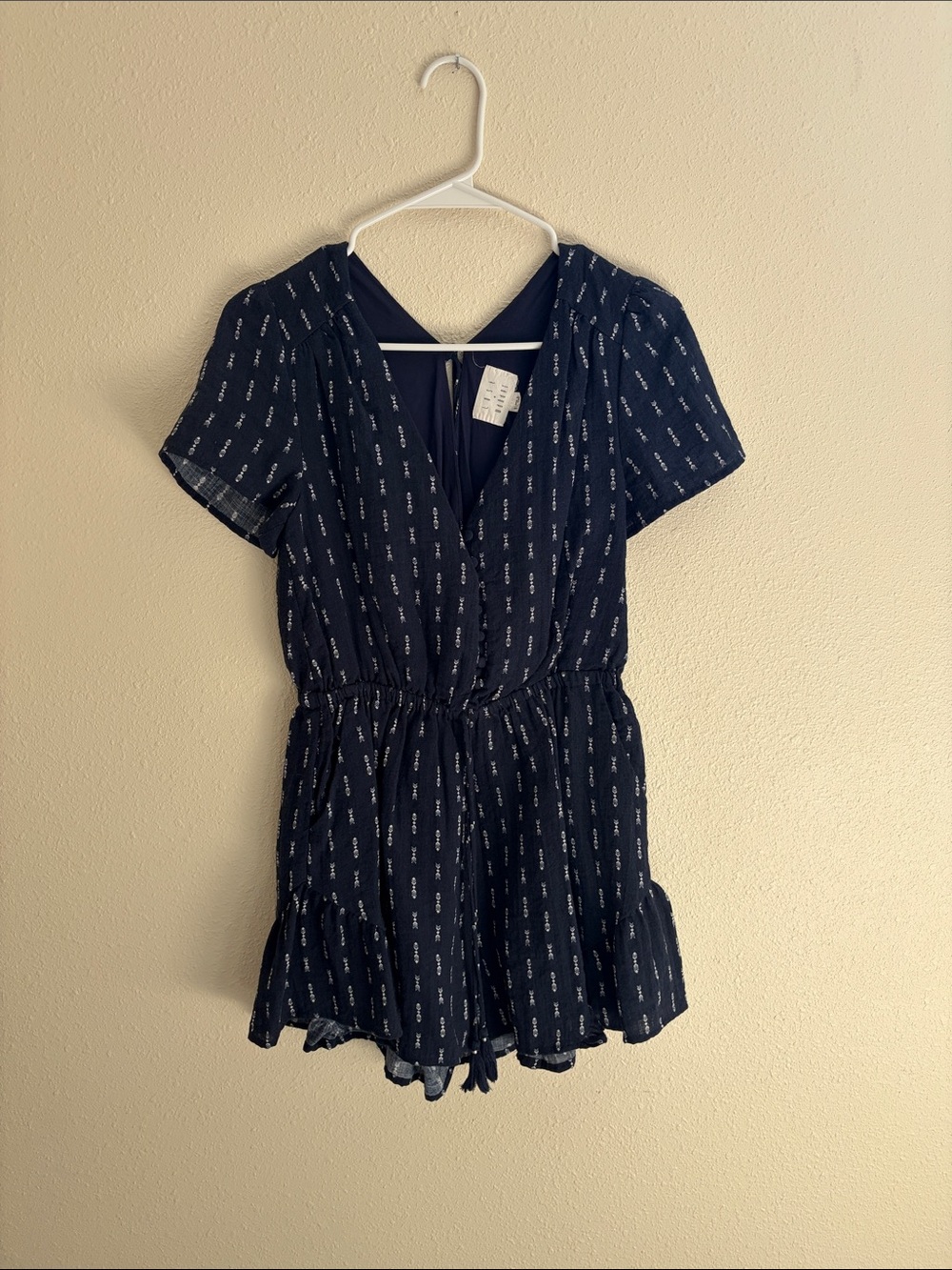 Lost + Wander Navy Blue Printed Short Sleeve Romper